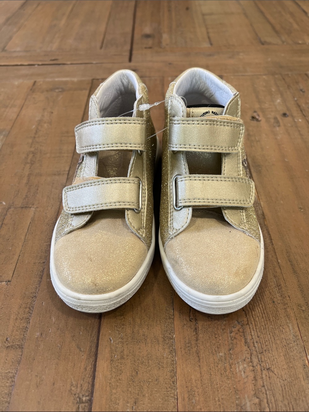 Naturino Pinn High top hook and loop Sneakers In Glitter Suede gold EU 29 US 11 - Picture 2 of 10